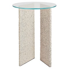 SLAB Cream Textured Side Table With Glass Top