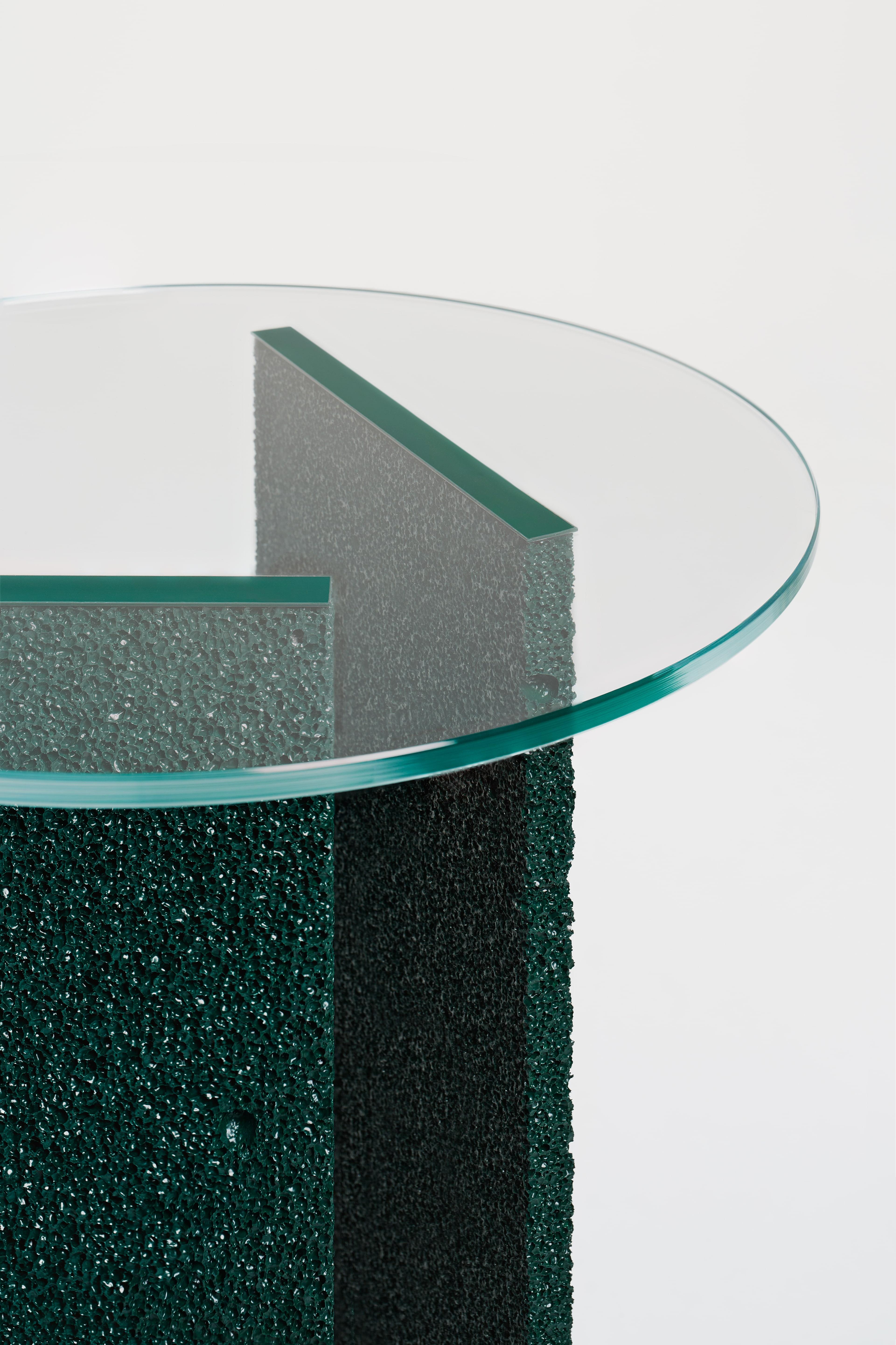 British SLAB Dark Green Textured Side Table With Glass Top For Sale