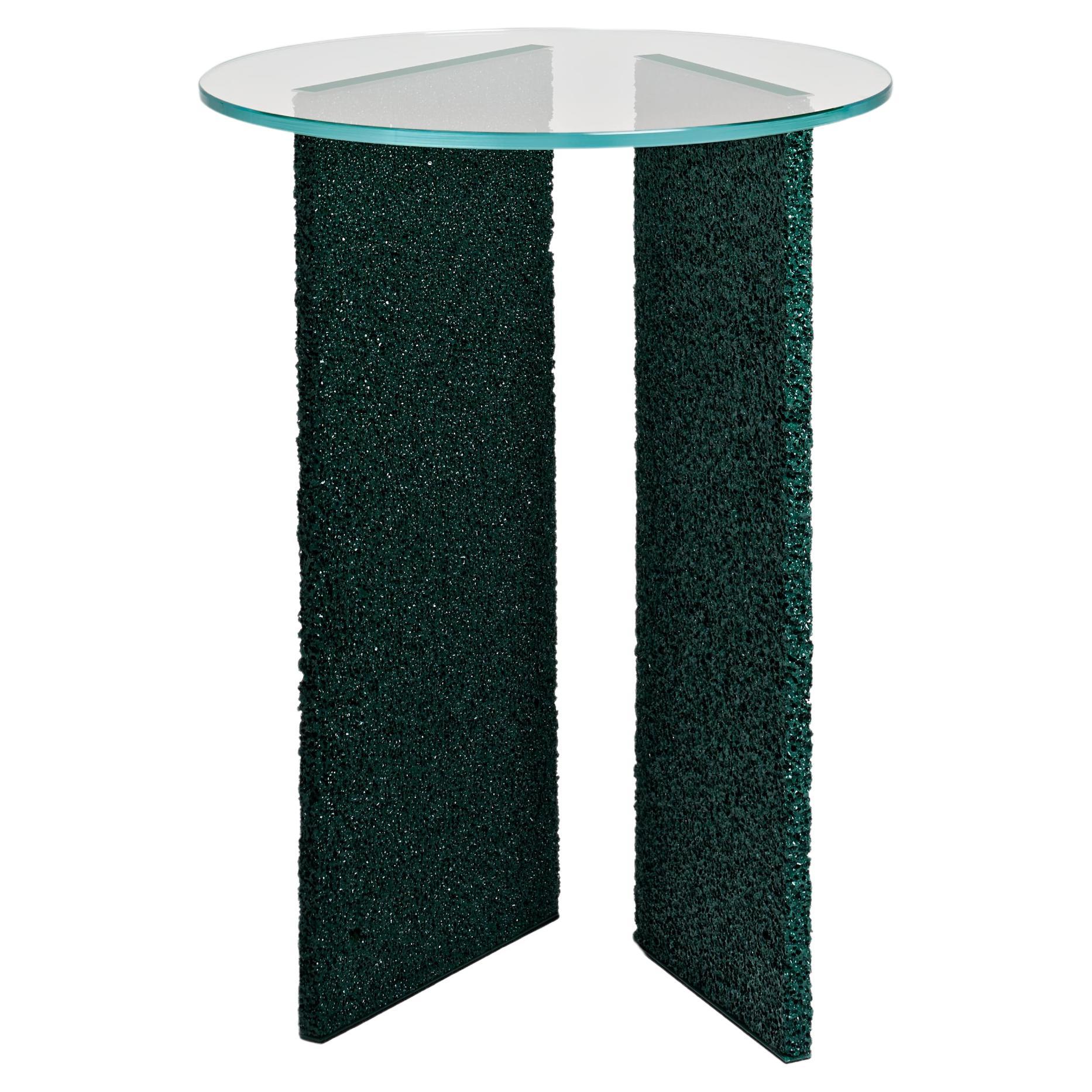 SLAB Dark Green Textured Side Table With Glass Top