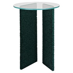 SLAB Dark Green Textured Side Table With Glass Top