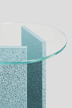 SLAB Light Blue Textured Side Table With Glass Top