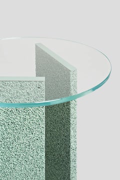 SLAB Light Green Textured Side Table With Glass Top