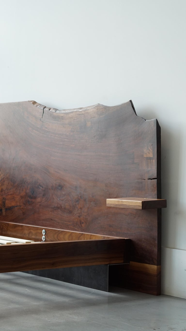 Slab Nº3 Modern Claro Walnut Slab Queen Headboard, Floating Shelf and