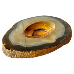Large Slab of Hard Stone Vide Poche in  brown orange  Agate XX century made