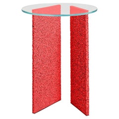 Tavolino SLAB rosso con piano in vetro