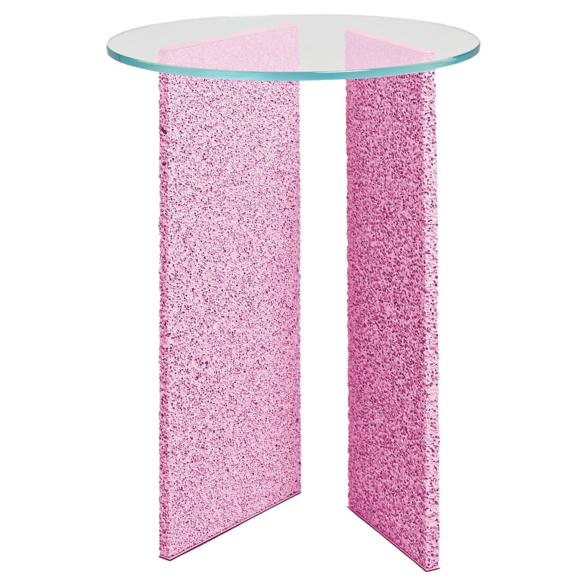 SLAB Sakura Pink Textured Side Table With Glass Top