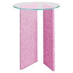 SLAB Sakura Pink Textured Side Table With Glass Top