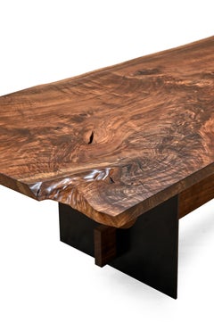 Slab Walnut Table with Industrial Steel Base
