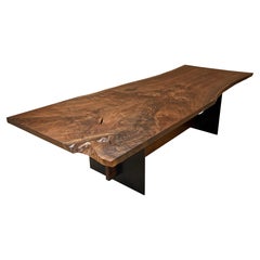 Vintage Slab Walnut Table with Industrial Steel Base