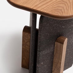 Slabs Glossy Fango Finish Wood Top & Porfido Marble Side Table