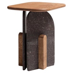 Slabs Glossy Fango Finish Wood Top & Porfido Marble Side Table