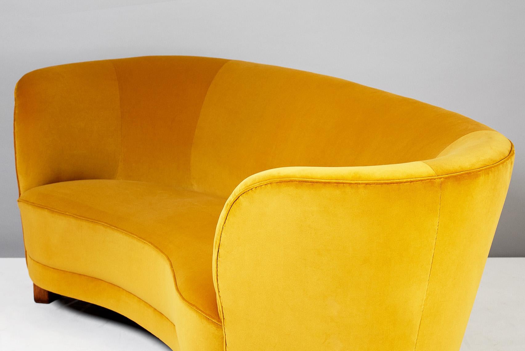 Scandinavian Modern Slagelse Mobelvaerk 1950s Curved Velvet Sofa