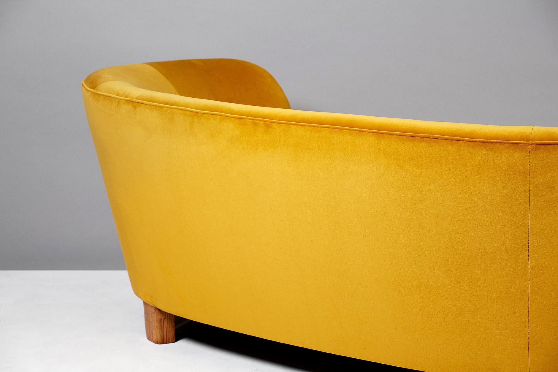 Danish Slagelse Mobelvaerk 1950s Curved Velvet Sofa