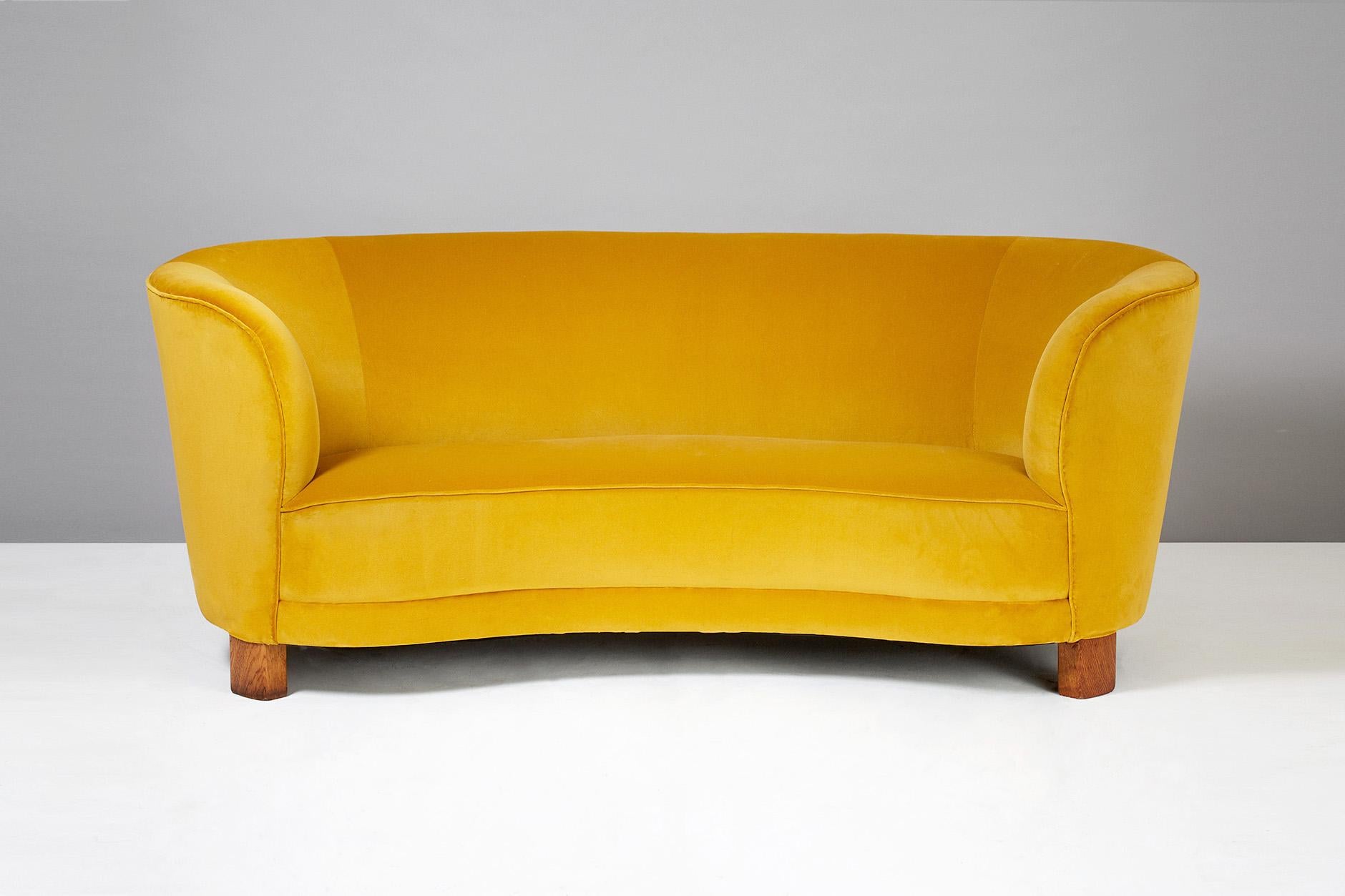 Slagelse Mobelvaerk 1950s Curved Velvet Sofa In Excellent Condition In London, England