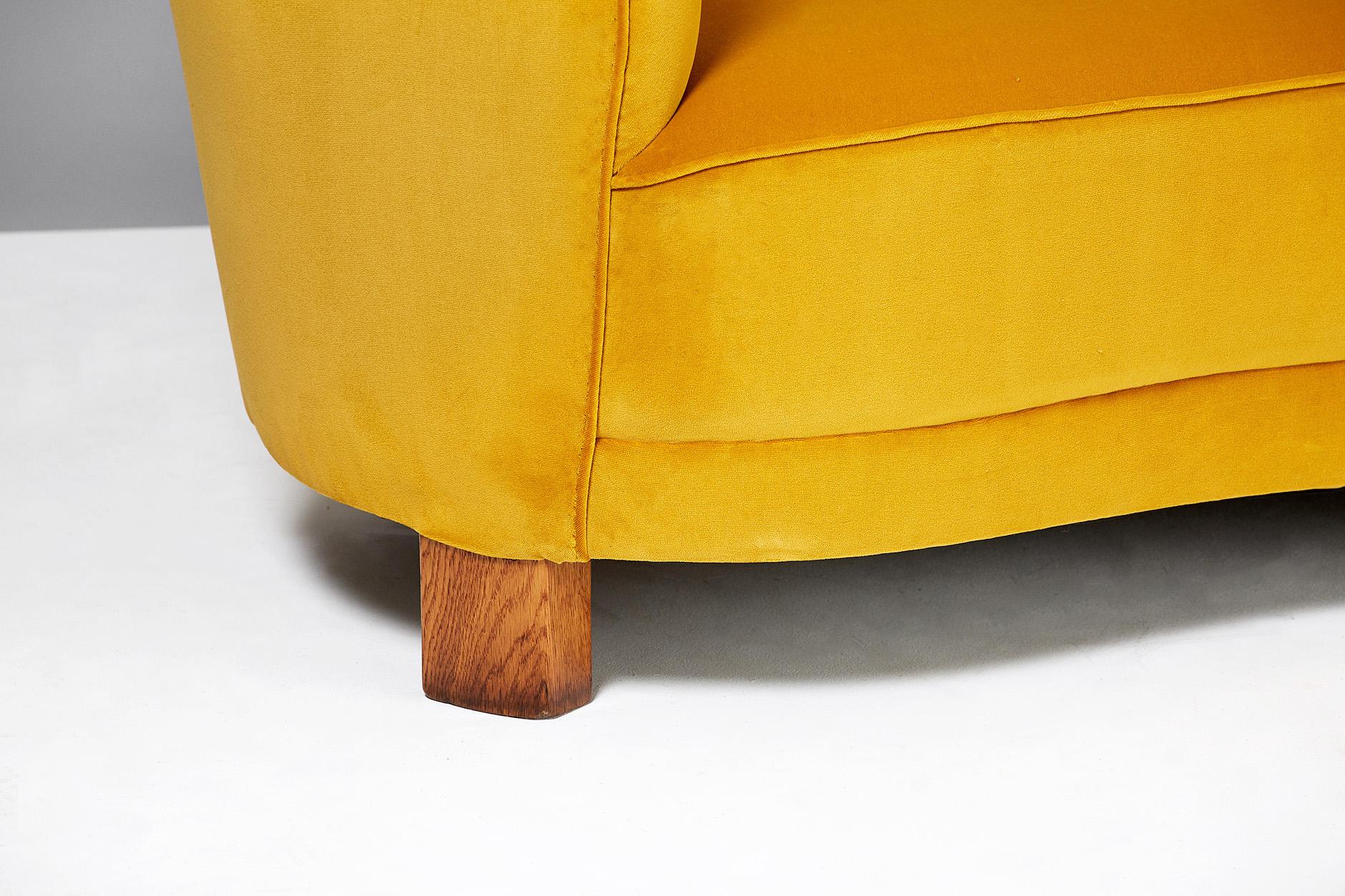 Mid-20th Century Slagelse Mobelvaerk 1950s Curved Velvet Sofa