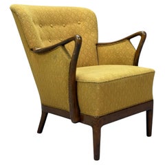 Slagelse Mobelvaerk, Fabric, Wood, Sculptural Arm Chair, Denmark, 1960s