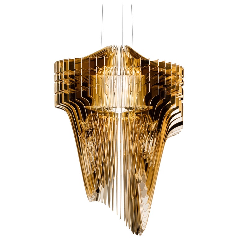 Slamp Aria Medium Pendant Light in Gold by Zaha Hadid For Sale