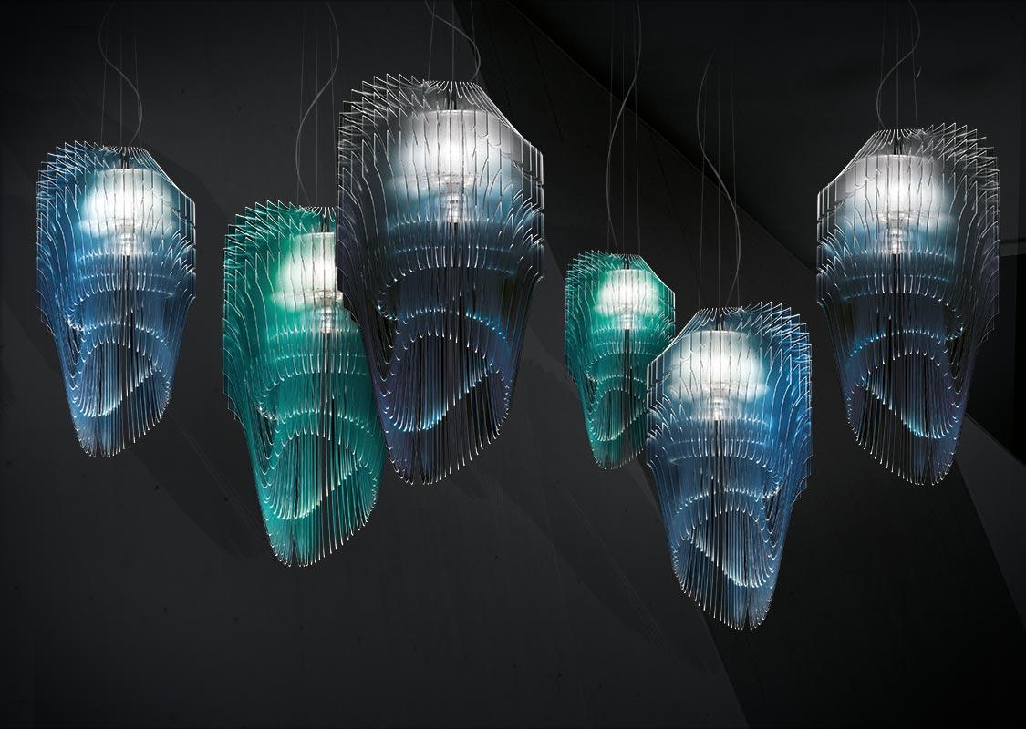 Lámpara Colgante SLAMP Avia Medium Azul de Zaha Hadid Moderno en venta