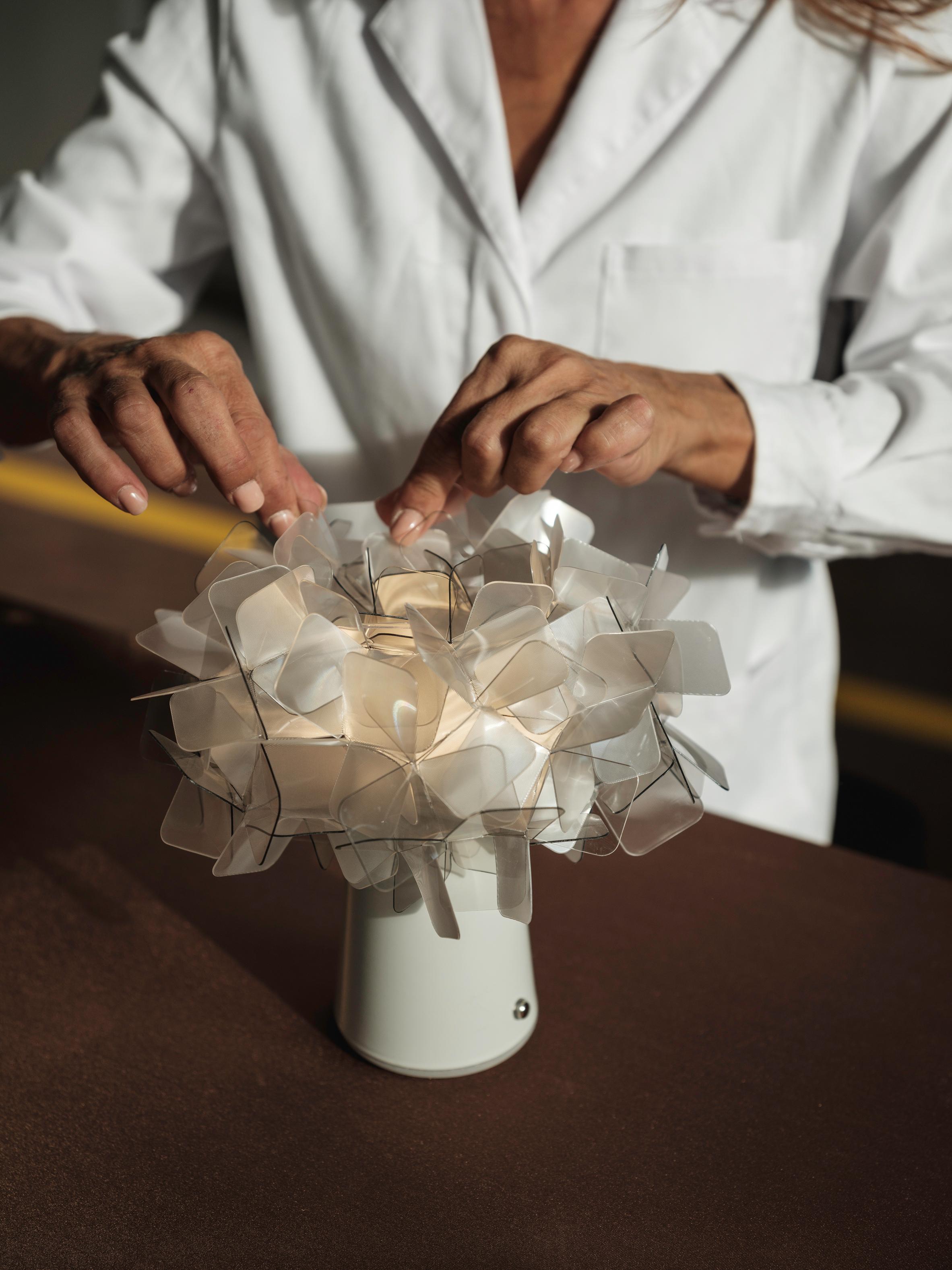 Clizia est une série de formes qui s'emboîtent les unes dans les autres pour créer un équilibre parfait de reflets et de transparences. La lampe a pris note des formes naturelles, ressemblant à un nuage qui capte les premiers rayons changeants du