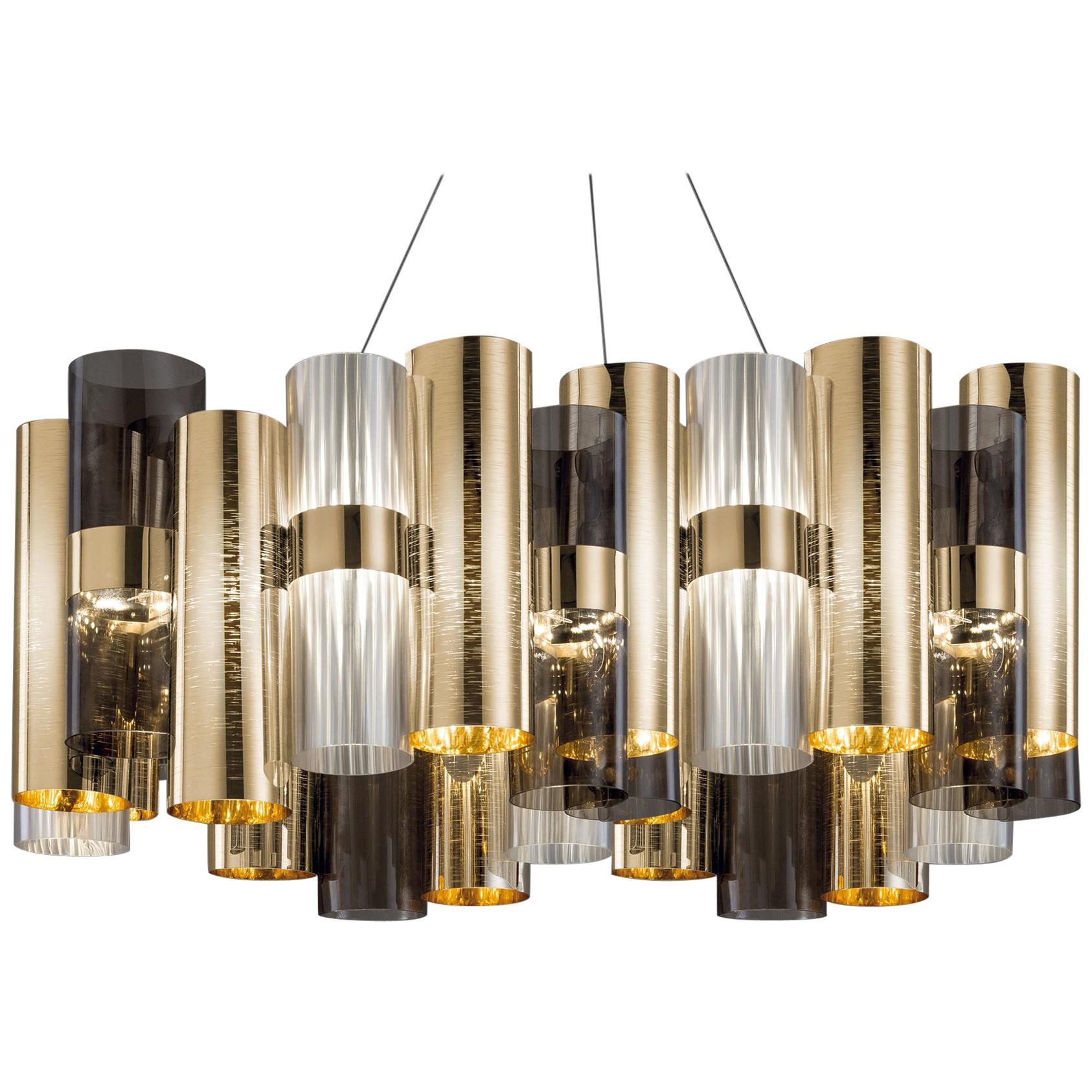 SLAMP La Lollo Large Pendant Light in Gold & Fumé by Lorenza Bozzoli  For Sale