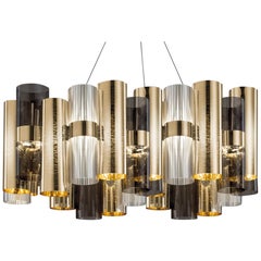 Grande lampe à suspension SLAMP La Lollo en or et fumé de Lorenza Bozzoli 