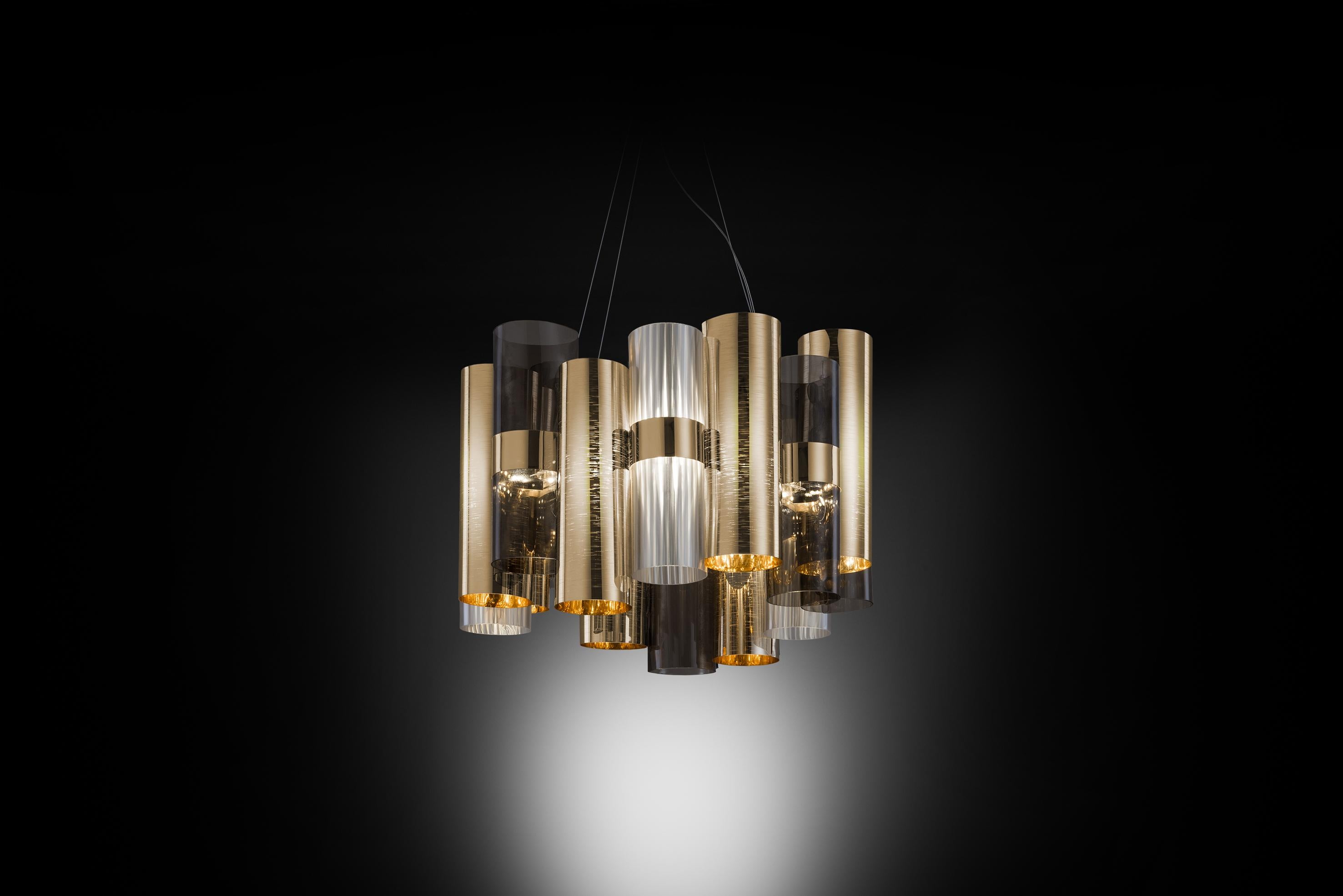 Moderne Lampe à suspension SLAMP La Lollo Medium en or et fumé de Lorenza Bozzoli en vente