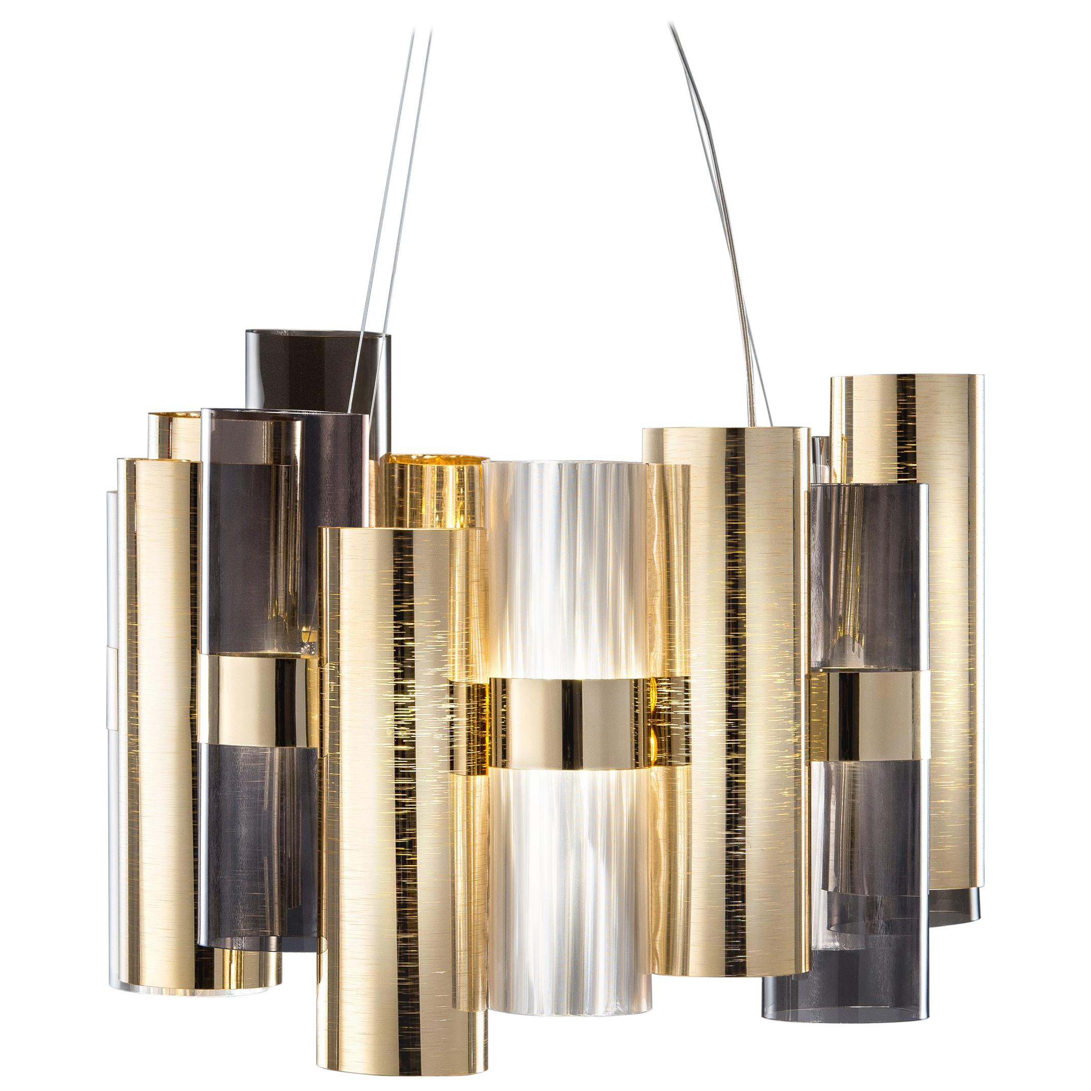 Lampe à suspension SLAMP La Lollo Medium en or et fumé de Lorenza Bozzoli en vente