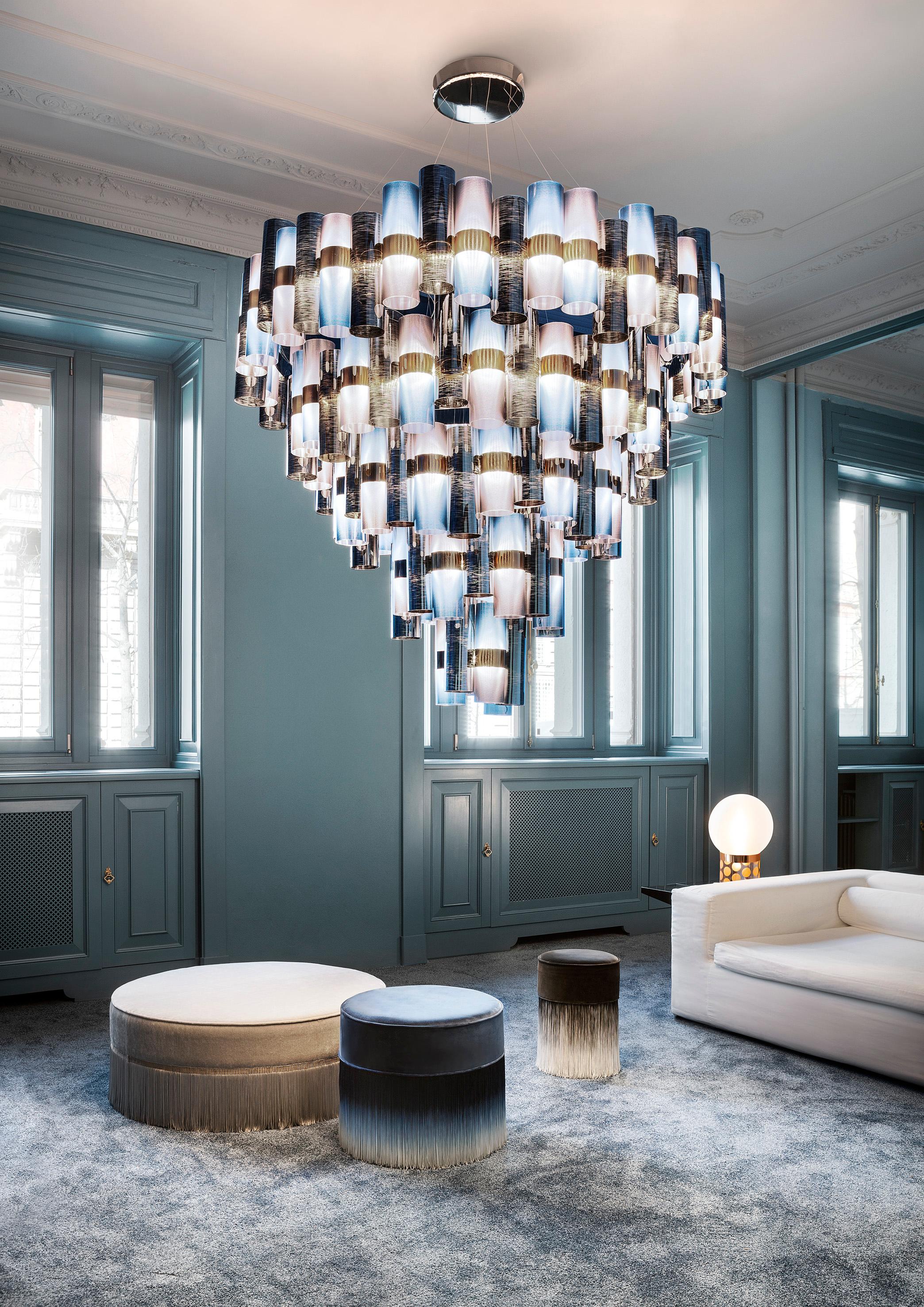 italien Slamp La Lollona Lustre à 4 niveaux en Cascade en Or par Lorenza Bozzoli