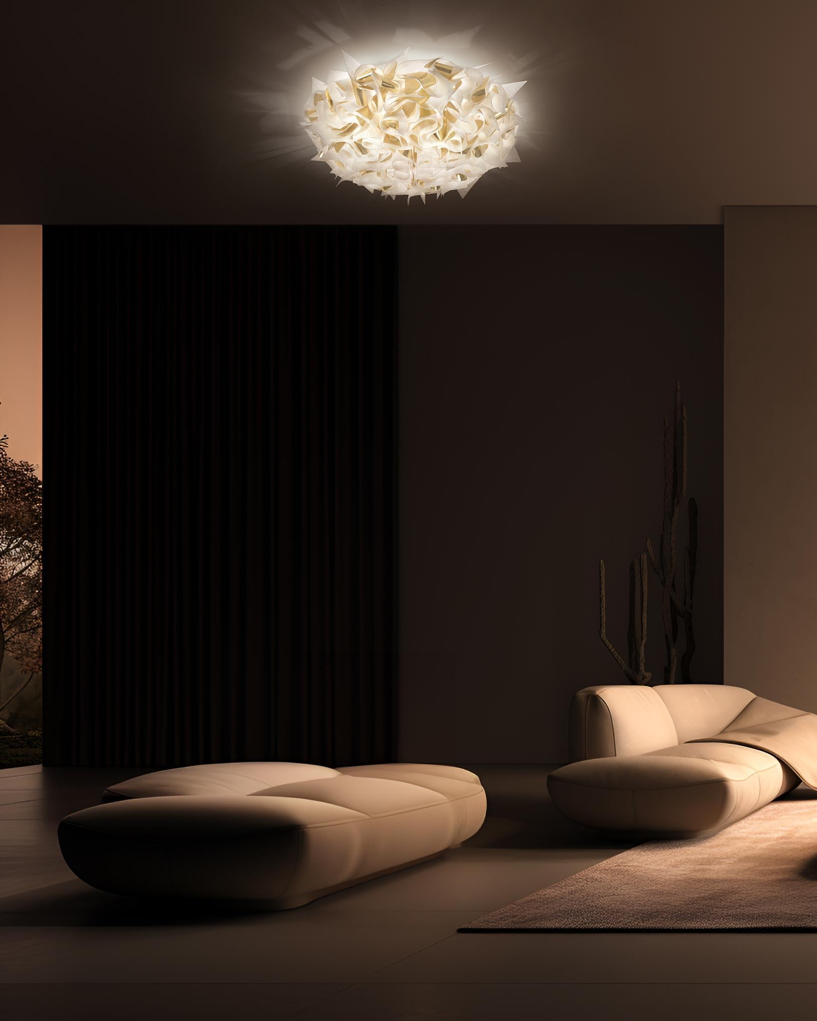 Italian SLAMP Veli AUREA Medium Flush Light in White/Gold by Adriano Rachele For Sale