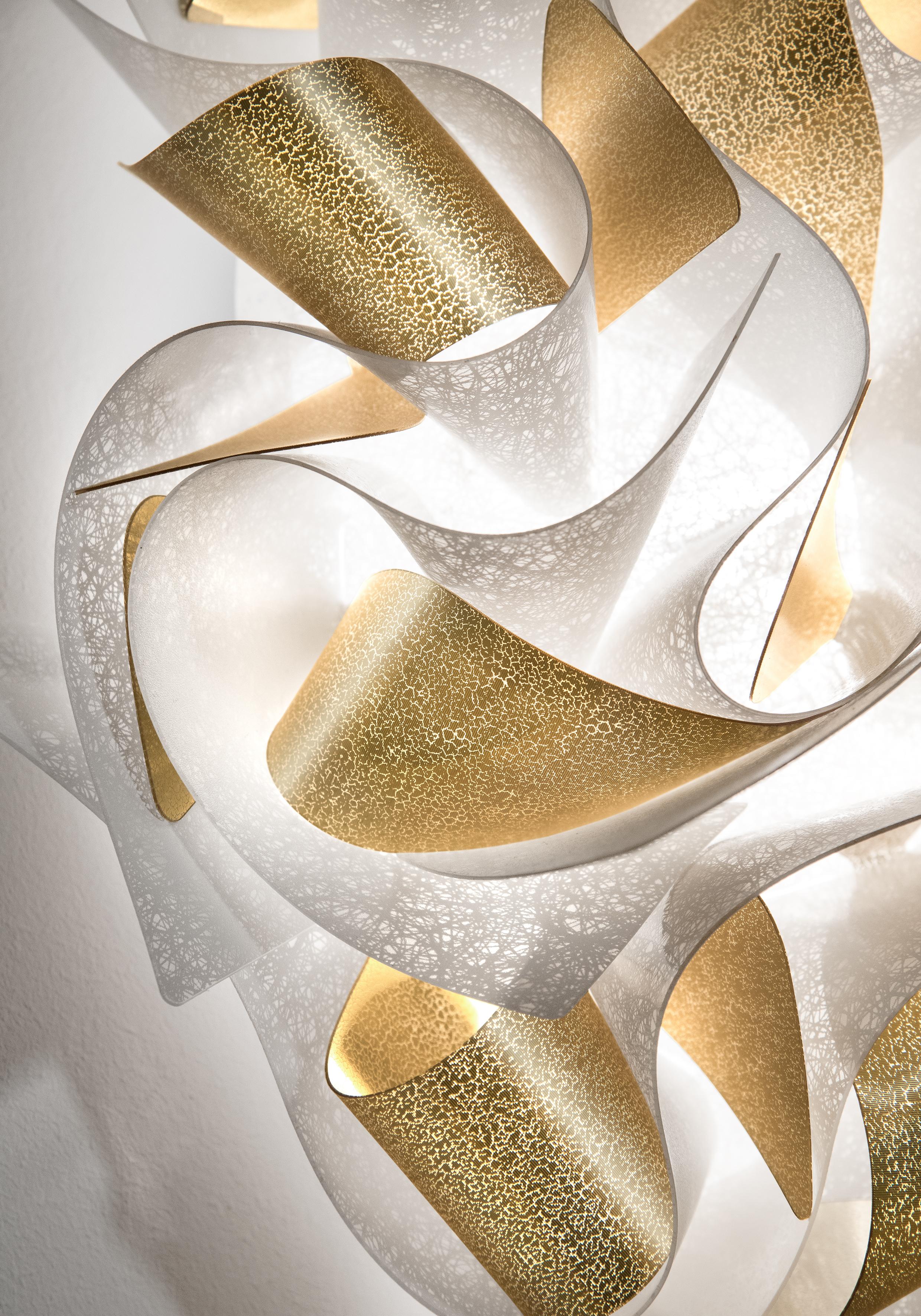 Hand-Crafted SLAMP Veli AUREA Medium Flush Light in White/Gold by Adriano Rachele For Sale