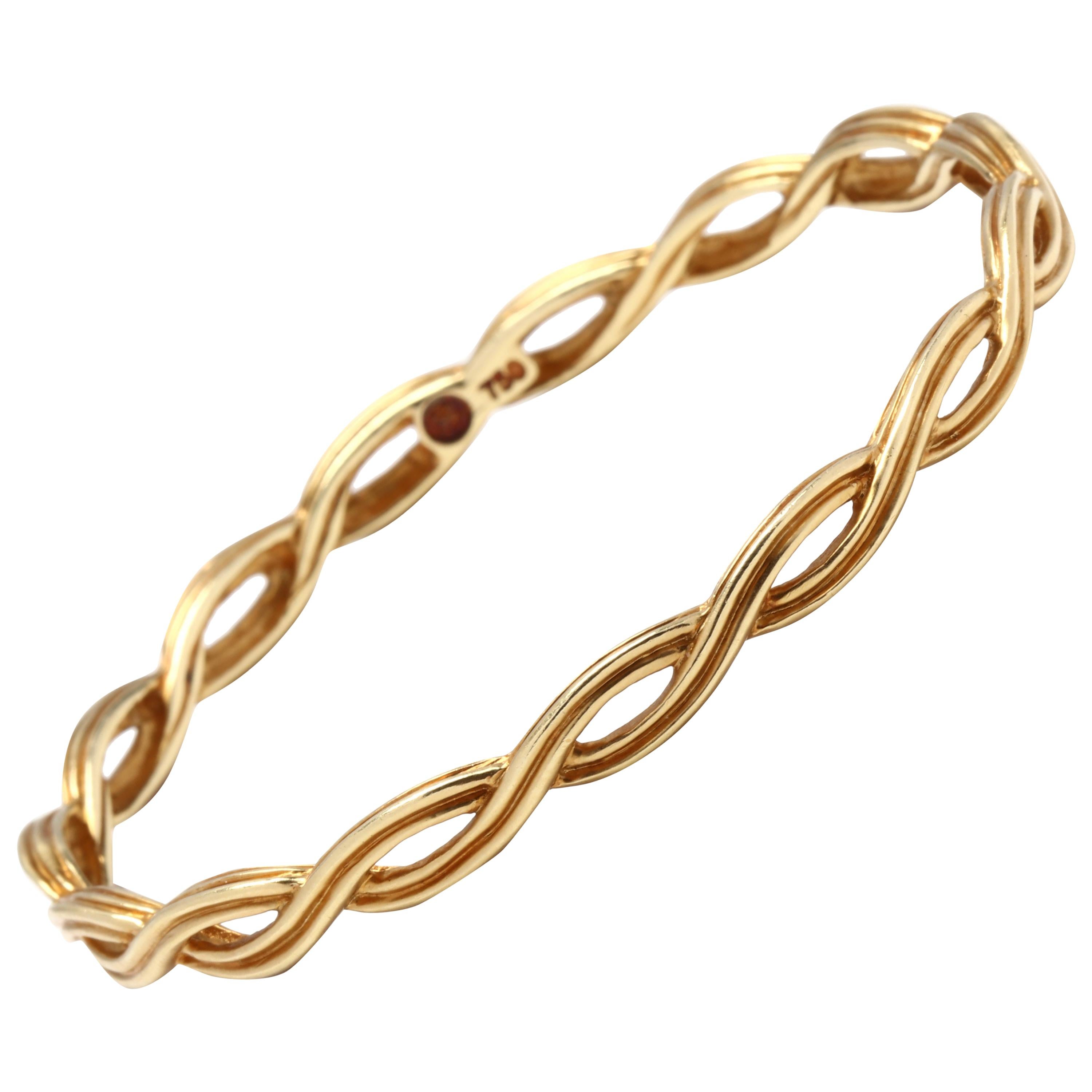 Slane 18 Karat Yellow Gold "Fenestra" Solid Bangle Bracelet