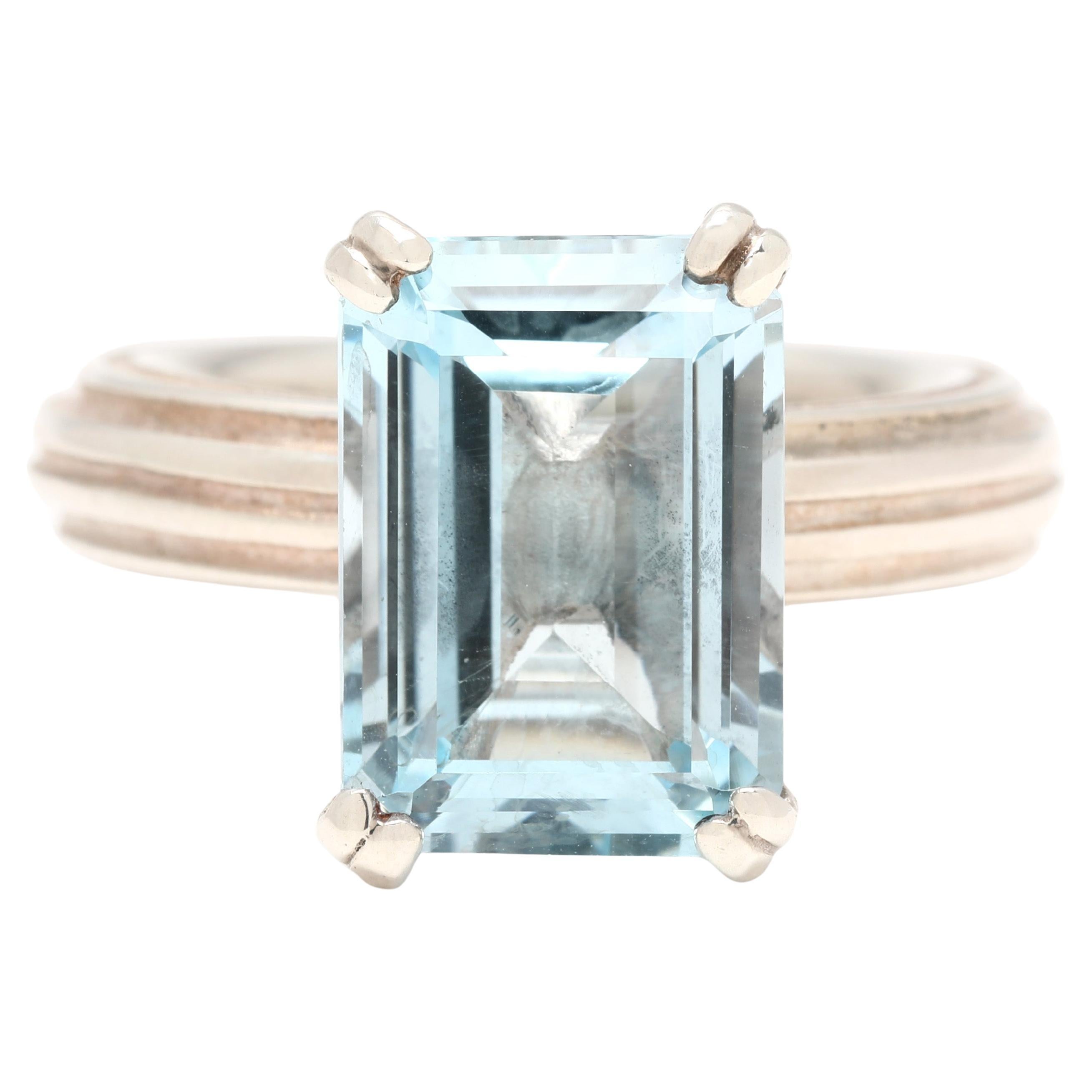Slane Blue Topaz Solitaire Ring, Sterling Silver, Ring Size 6.75 For Sale