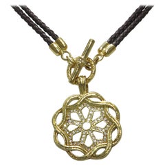 Slane & Slane 18 Karat Yellow Gold and Leather Cord Pendant