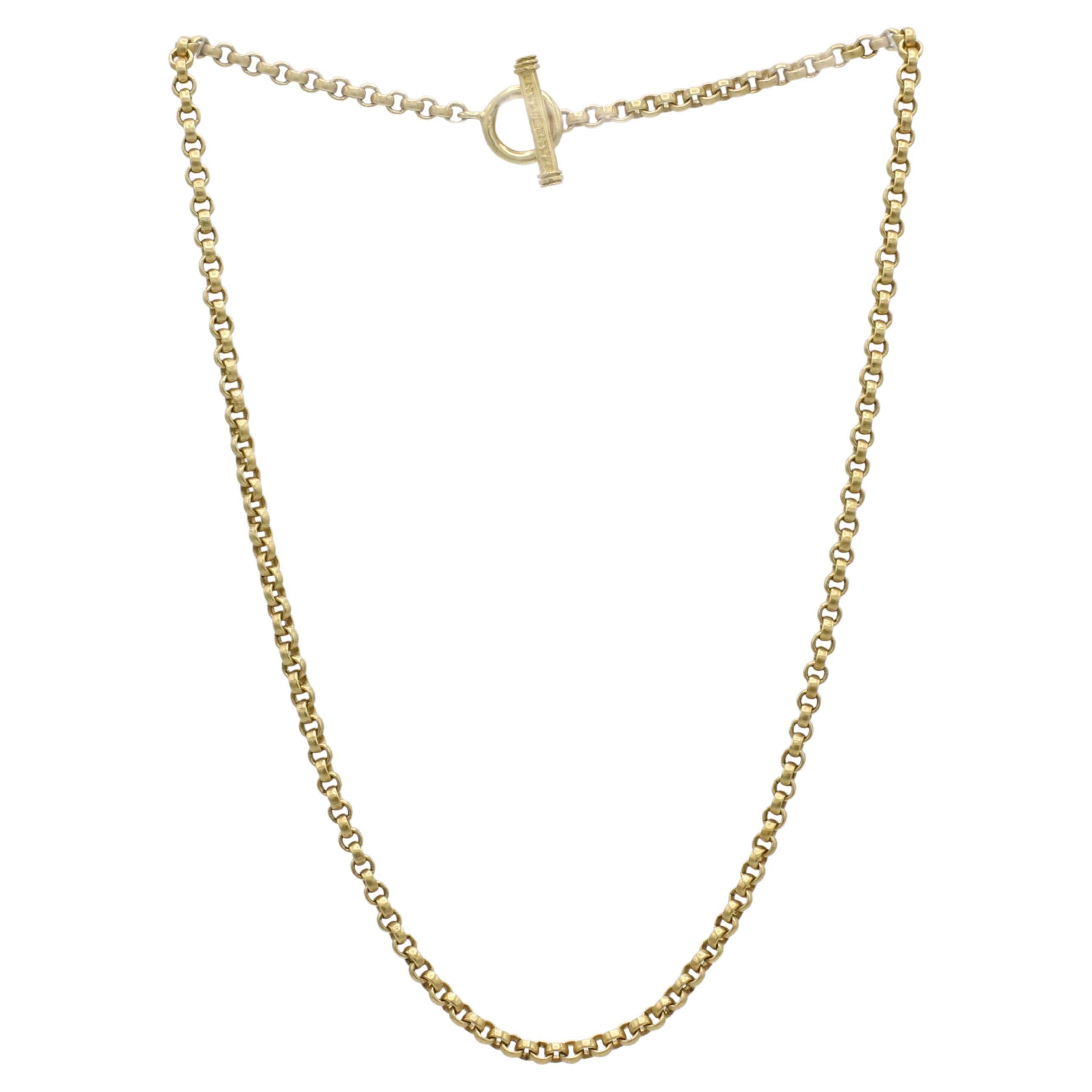 Slane & Slane 18 Karat Yellow Gold Chain Link Toggle Clasp Necklace 
Metal: 18k yellow gold
Weight: 26.27 grams
Length: 16 inches
Links: 3.5mm
Signed: Slane & Slane 750
