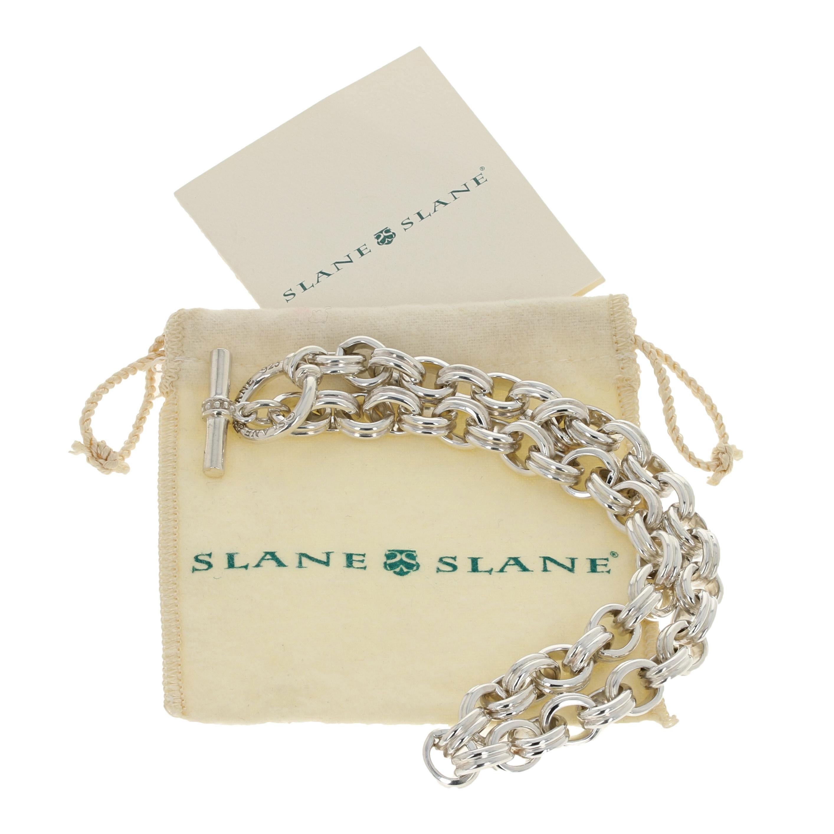 Slane and Slane Cable Chain Necklace, Sterling Silver Ribbed Toggle with Bag In Excellent Condition In Greensboro, NC