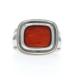 Slane & Slane Anello Solitario Cocktail di Corniola 925 Intaglio Insetto 7 3/4
