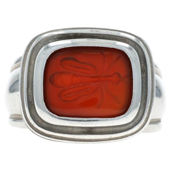 Slane 
Slane Carnelian Cocktail Solitaire Ring 925 Carved Intaglio Insect 7 3/4