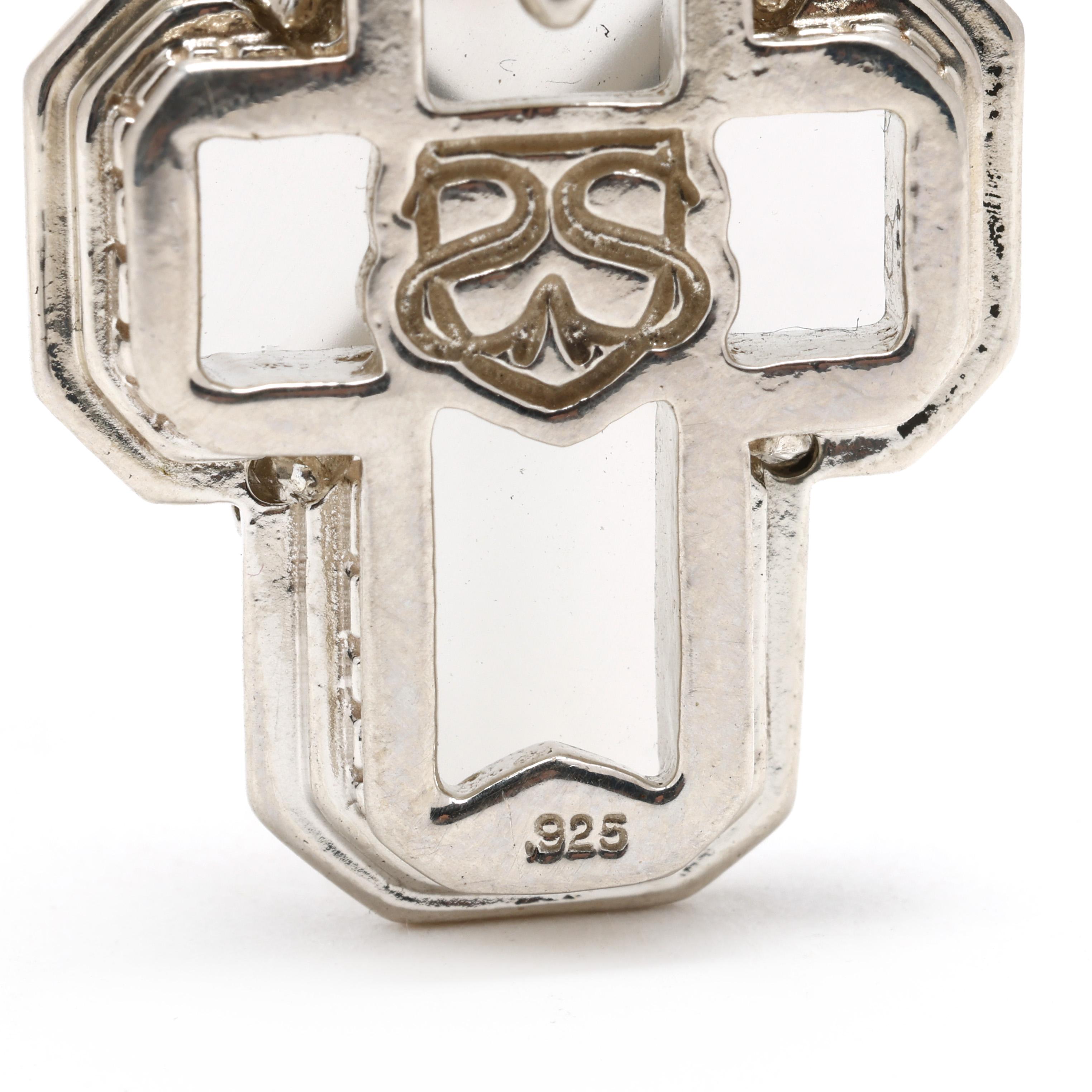 Mixed Cut Slane & Slane Frosted Stone Cross, Sterling Silver, Rock Crystal