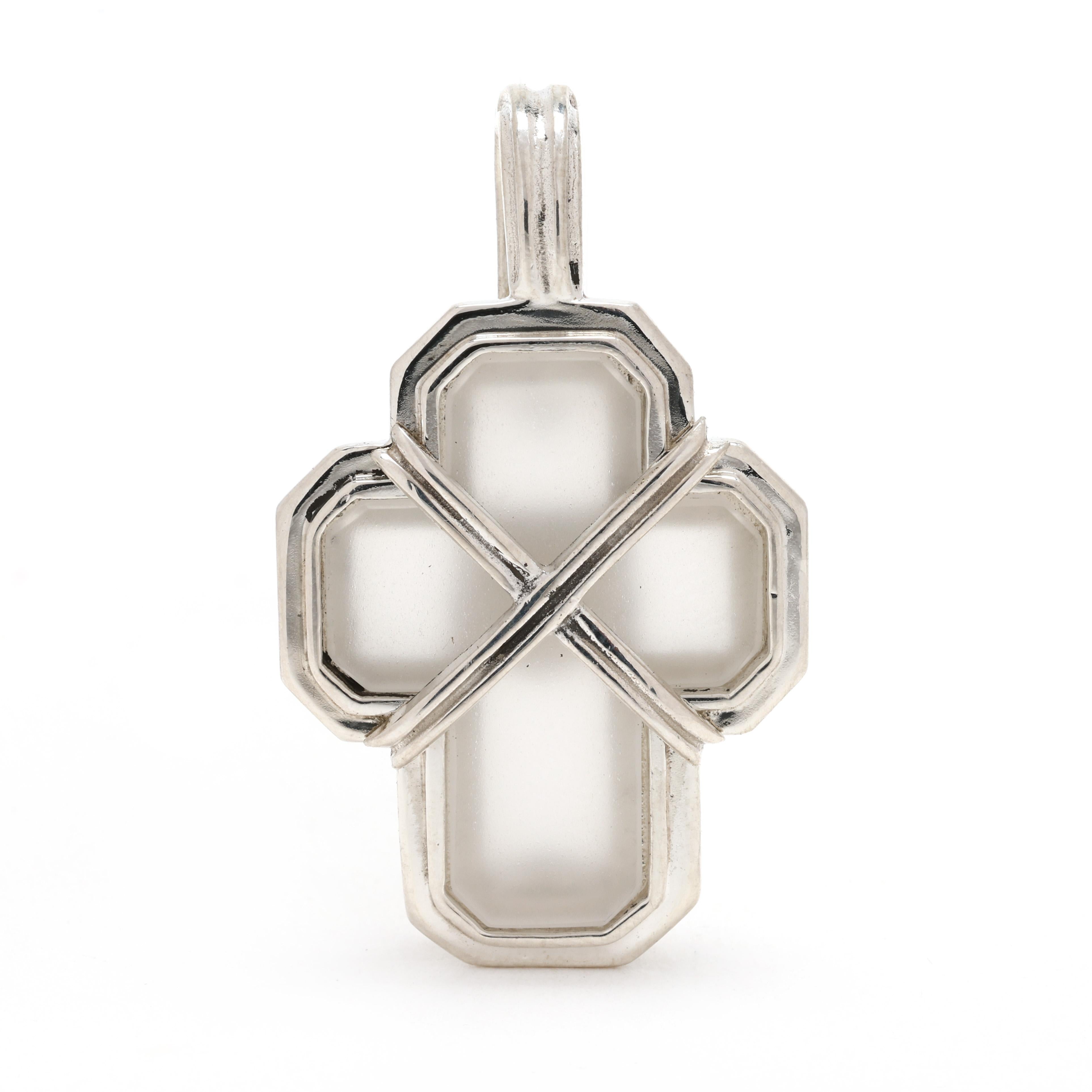 Slane & Slane Frosted Stone Cross, Sterling Silver, Rock Crystal In Good Condition In McLeansville, NC
