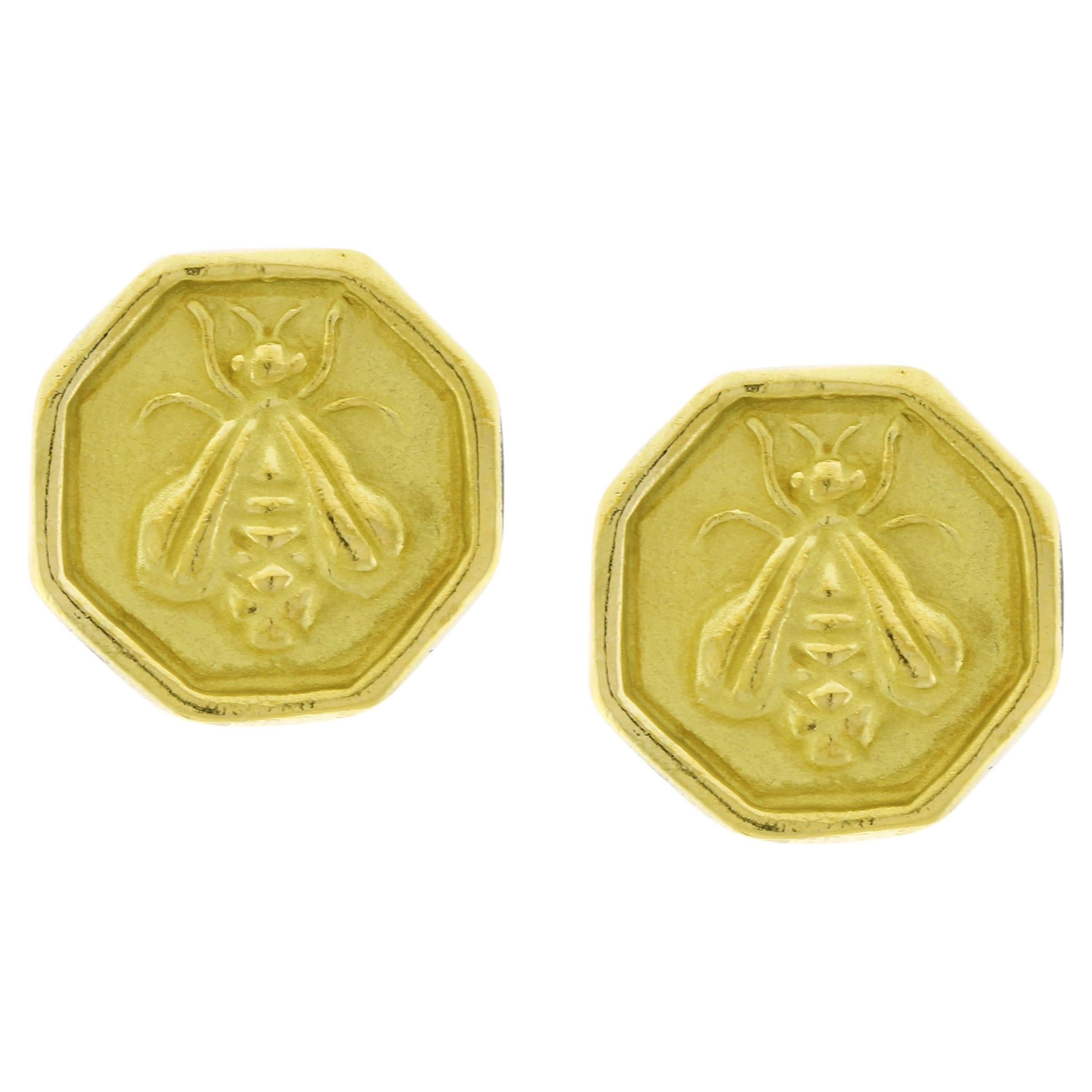 Slane & Slane Honeycomb Hexagon Bee Clip on Earrings