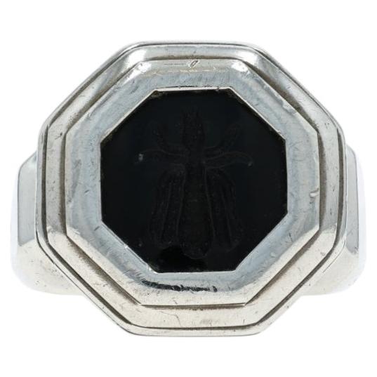 Slane & Slane Onyx Unisex Ring - Sterling Silver 925 Intaglio For Sale