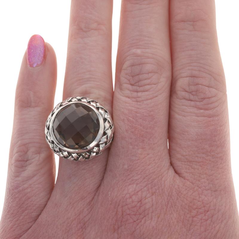 Slane and Slane Rauchquarz Cocktail Solitär Ring Sterling 925 Rund SZ 7 (Rundschliff) im Angebot
