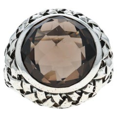 Slane & Slane Smoky Quartz Cocktail Solitaire Ring Sterling 925 Round SZ 7