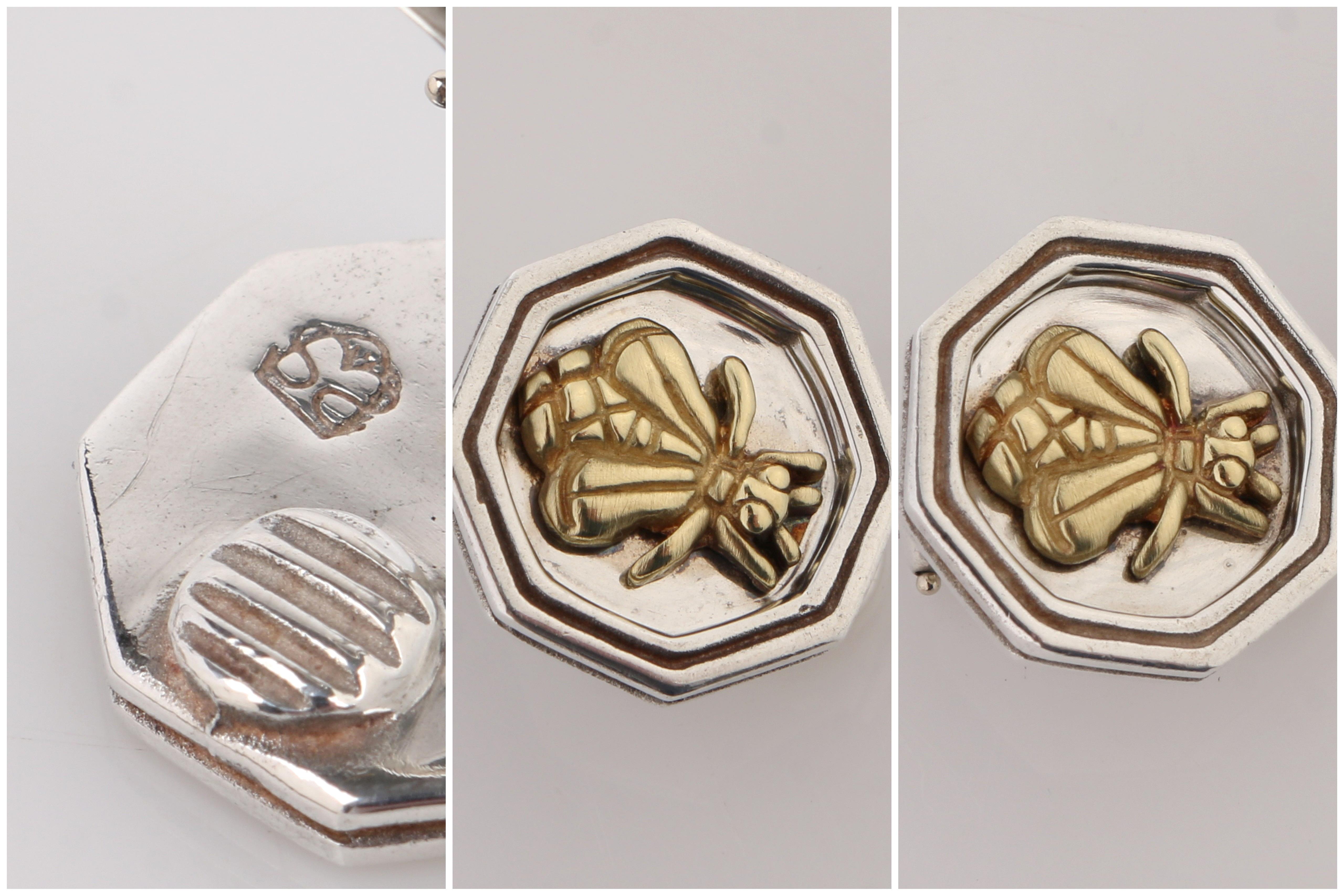 SLANE & SLANE Sterling Silver 18K Gold Honeycomb Hexagon Bee Clip On Earrings 4