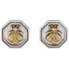 SLANE & SLANE Sterling Silber 18K Gold Wabe Sechseck Biene Clip On Ohrringe