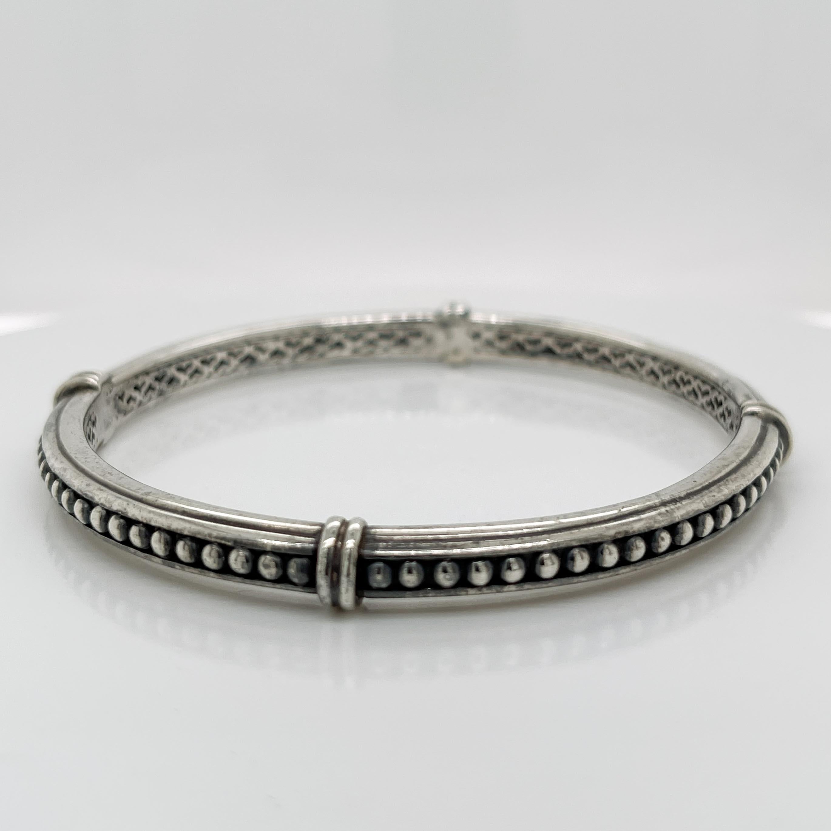 Women's or Men's Slane & Slane Sterling Silver Beaded Column Bangle Bracelet For Sale