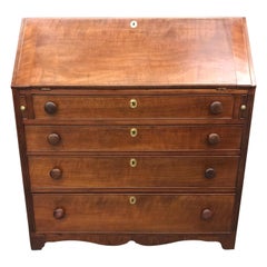 Slant Front Desk in Figured Cherry with Wood Knobs and Brass Escutcheons