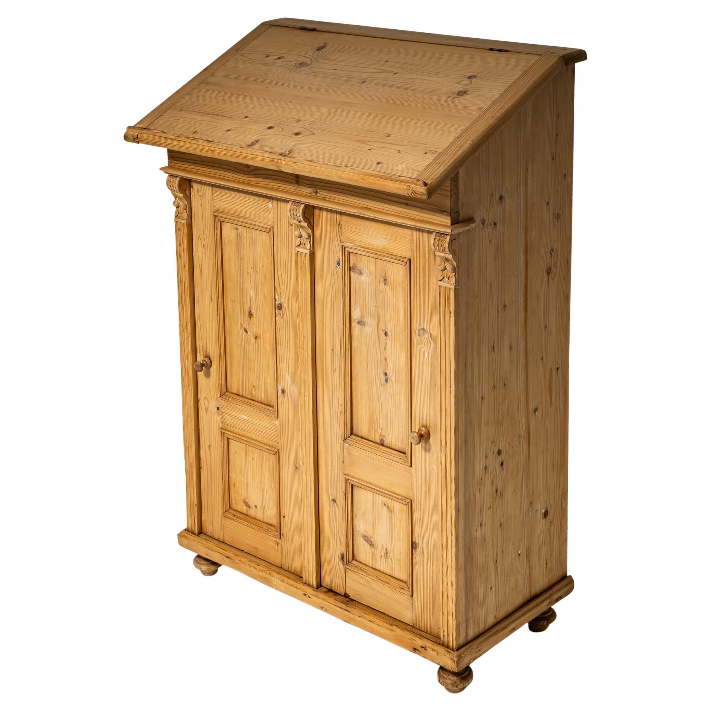 Slant-Front Desk in Softwood, Germany, Late 19th Century For Sale