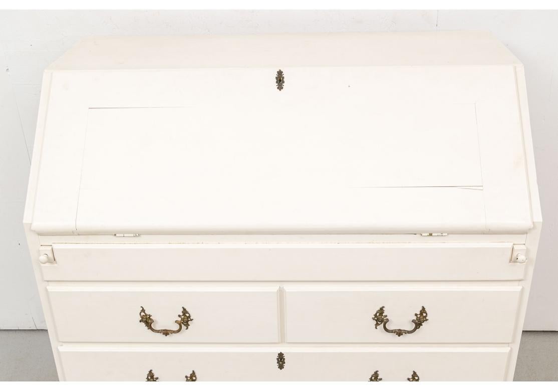 Country Slant Front Pine Chest Paint Decorated In White And Green For Sale