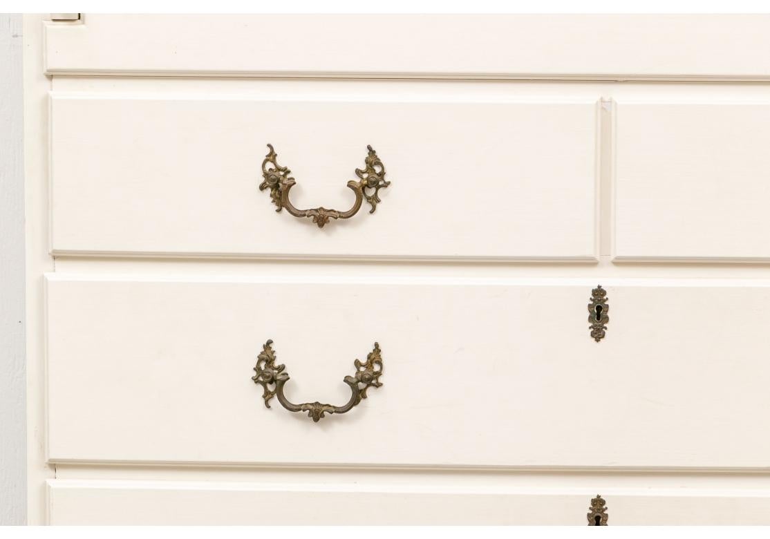 Painted Slant Front Pine Chest Paint Decorated In White And Green For Sale